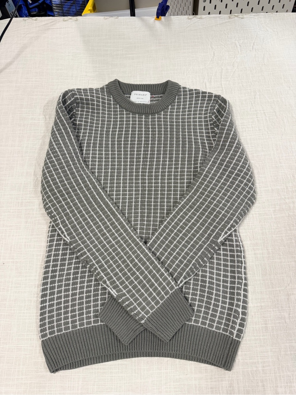 Women’s Grid Knit Crewneck Sweater - Gray medium